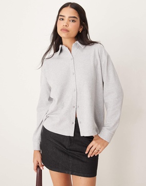 ASOS DESIGN oversized waffle knit shirt in gray
