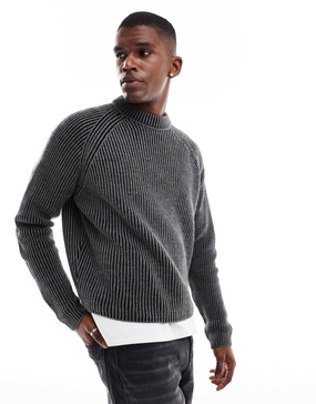 ASOS DESIGN knitted oversized cropped plated rib sweater in charcoal