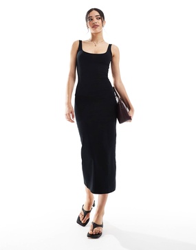 Bershka scoop neck midaxi dress in black