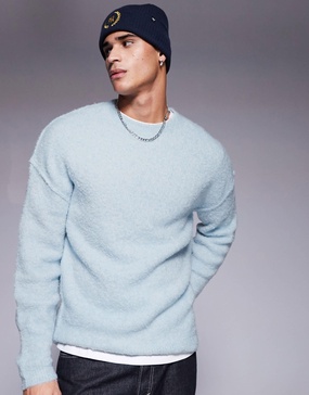 ASOS DESIGN relaxed knit textured sweater in light blue