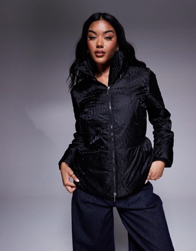 Armani Exchange padded coat with all over logo print in black