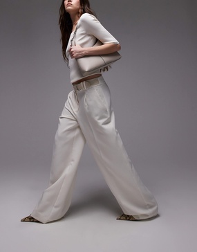 Mango buckle waistband straight leg pants in white