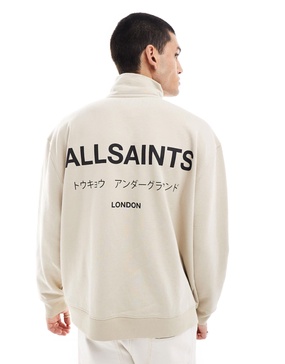 AllSaints Underground 1/2 zip sweatshirt in stone