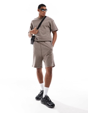 ADPT oversized sweat shorts in washed beige - part of a set
