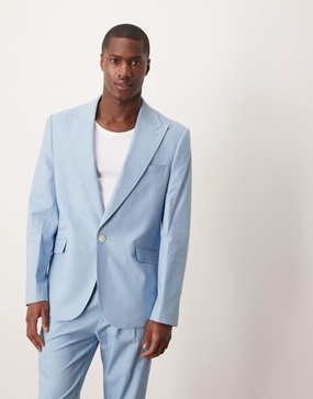 ASOS DESIGN slim suit jacket with linen in light blue