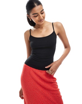 Bershka square neck cami top in black
