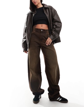 Bershka ultra wide leg jeans in brown