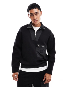 Armani Exchange half zip sweatshirt in black with zip pocket detailing - part of a set