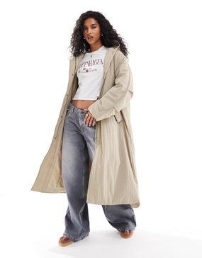 ASOS DESIGN clean longline puffer coat with hood in ice gray