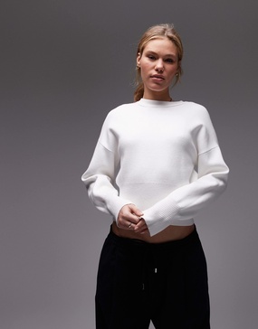 Topshop knit compact fitted waist sweater in ivory