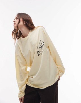 Topshop graphic Roma long sleeve skater top in yellow