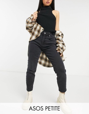 ASOS DESIGN Petite hourglass high rise farleigh 'slim' mom jeans in washed black