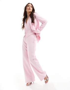 Pieces mix and match tailored wide leg pants in roseate pink