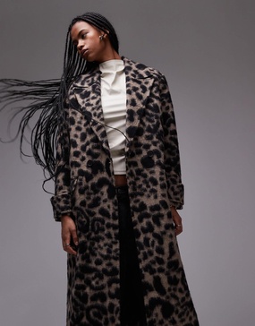 AllSaints Mabel wool blend coat in leopard