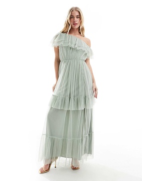 Anaya Premium Bridesmaid bandeau tulle maxi dress sage