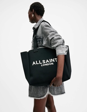 AllSaints Izzy medium knit tote bag in black