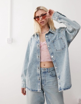 Reclaimed Vintage oversized western denim shacket in bleach wash - part of a set