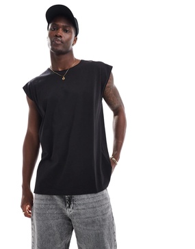 Brave Soul oversized raw edge tank top in black