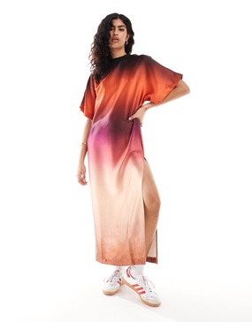 ASOS DESIGN satin oversized midi tshirt dress in ombre print