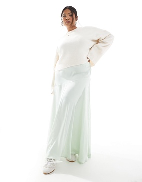 ASOS DESIGN Curve volume maxi skirt in sage