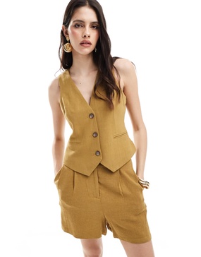ASOS DESIGN linen look vest in olive