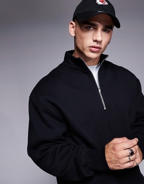 ASOS DESIGN premium heavyweight oversized quarter zip sweatshirt in black