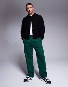 ASOS DESIGN premium heavyweight straight leg sweatpants 400gsm dark green