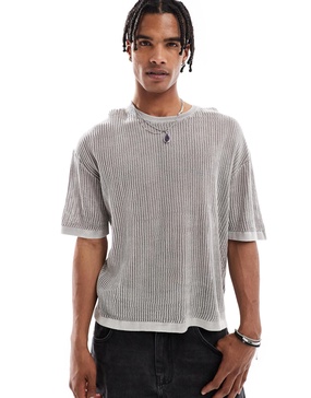 Bershka knit washed t-shirt in gray