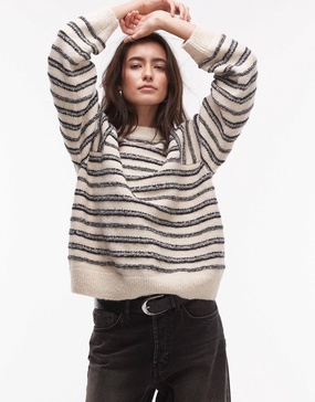 Topshop knitted forward seam stripe sweater in mono