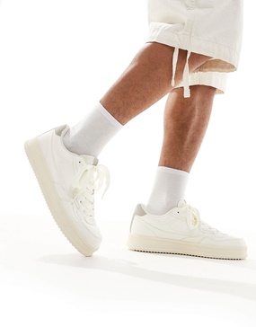 Bershka lace up sneakers with back tab in white