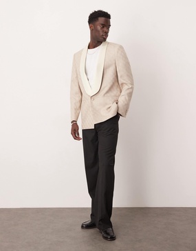 ASOS DESIGN regular tuxedo blazer in stone jacquard
