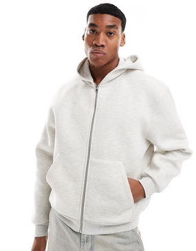 ASOS DESIGN boxy oversized scuba zip up hoodie in heather gray