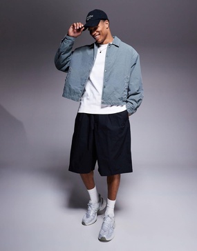 ASOS DESIGN oversized cropped jacket with contrast stitch and wash in green