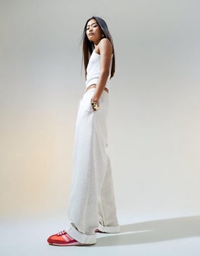 ASOS DESIGN oversized sweatpants with turnback hem detail in oatmeal heather