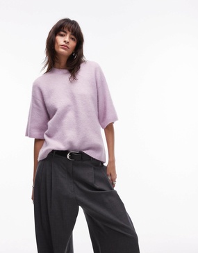 ARKET alpaca and wool blend short sleeve sweater in light pink