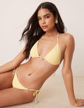 Stradivarius charm detail bikini top in yellow