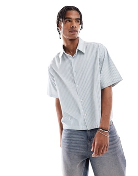 Bershka textured striped shirt in blue