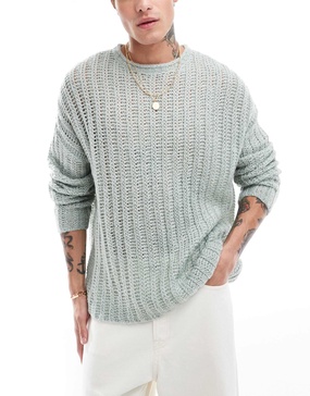 ASOS DESIGN oversized open knit brushed rib sweater in green