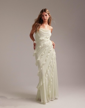 ASOS DESIGN Bridesmaids ruffle cami bias maxi dress in light green