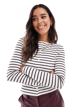 ASOS DESIGN striped cardigan in brown and white