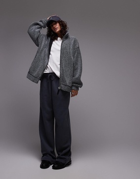 Topshop borg funnel neck zip thru fleece in salt and pepper