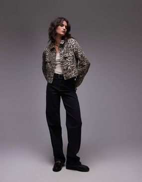 Mango leopard print denim jacket in brown