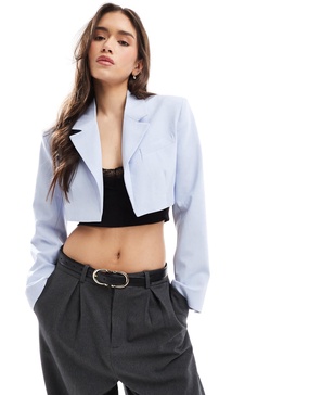 Bershka cropped blazer in dusty blue