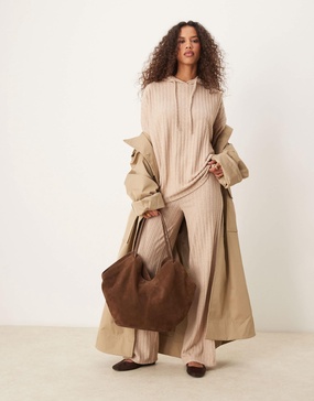 ASOS DESIGN supersoft wide rib longline oversized hoodie in oat - part of a set