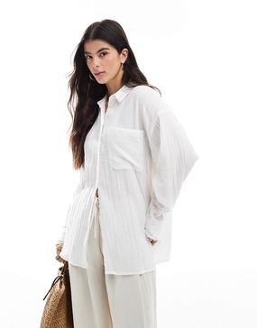 ASOS DESIGN oversized textured cotton shirt in white