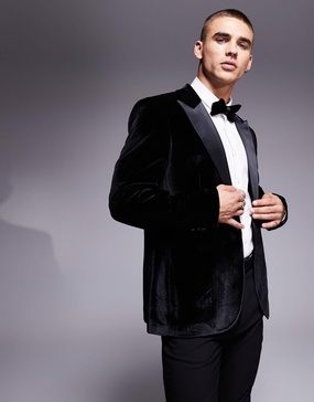 ASOS DESIGN slim velvet tuxedo blazer in black
