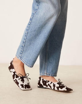 ASOS DESIGN Lotus premium suede ballet flats in cow print