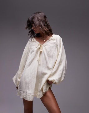Topshop tech mini trapeze dress in buttermilk