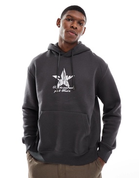 Bershka star back graphic hoodie in charcoal