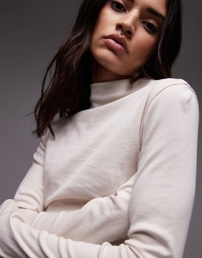 Topshop longer everyday long sleeve top in off-white
